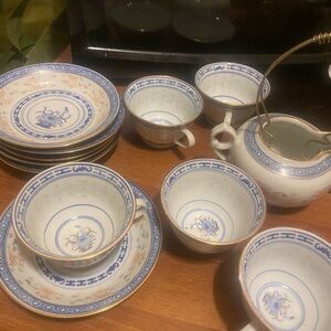 Vintage Blue and White Chinese Tea Set